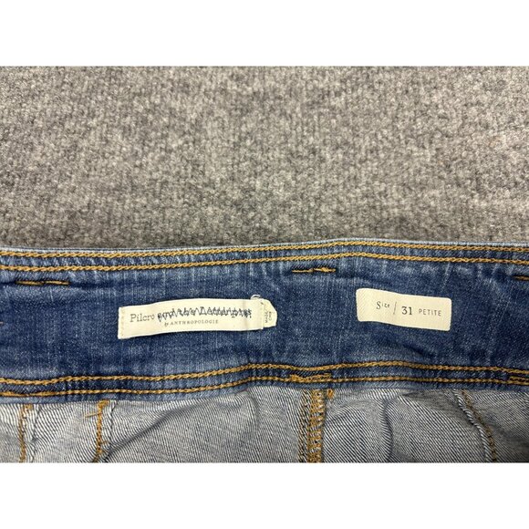 Pilcro Anthropologie Jeans Womens 31 Petite Blue Cropped Cuffed Denim Capri - Picture 2 of 9